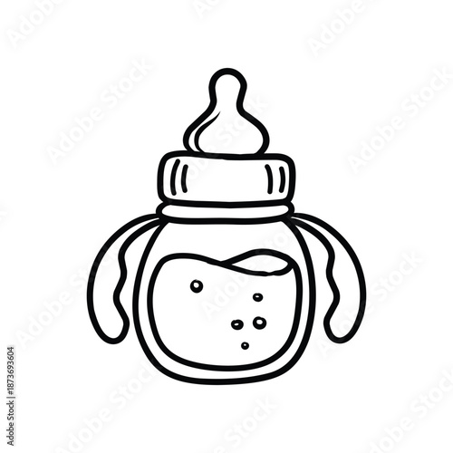Baby Sippy Cup or Feeding Bottle with Handles Line Art Illustration