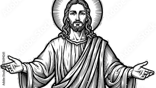 Jesus Christ Illustration with Outstretched Arms.