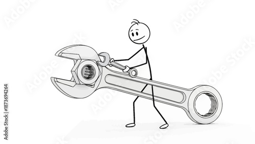 A 3d cartoon illustration of a man with a gun and a man with a telescope standing by a toy airplane and a white transport vehicle isolated on a white background