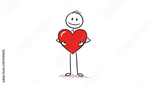 A cute red heart character with a funny smile and cartoon design for a child Valentine's Day card vector illustration celebrating love and romance