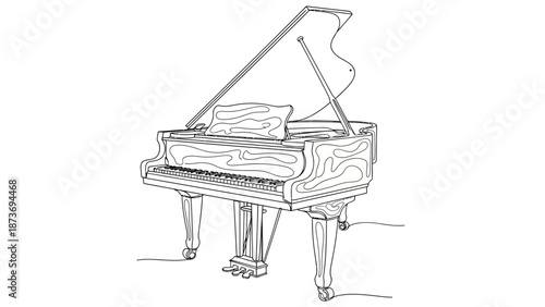 Grand Piano Illustration with Open Lid.