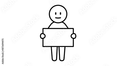 A 3d cartoon character of a business man holding a blank board presentation sign for an abstract advertising message or empty billboard poster concept illustration