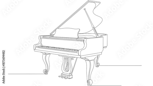 Grand Piano Illustration with Open Lid.