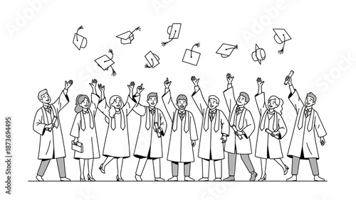 Graduates Celebrating with Caps in the Air.