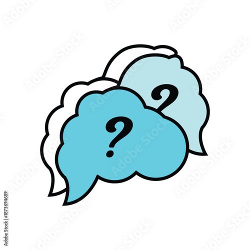 Colored Speech Bubbles with Question Marks Symbolizing Confusion, Doubt, and the Need for Communication and Answers in Collaboration and Teamwork