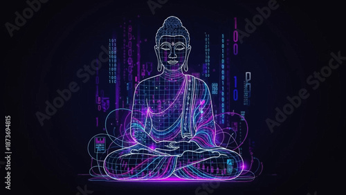 Digital Illustration of Buddha in Meditation Pose.