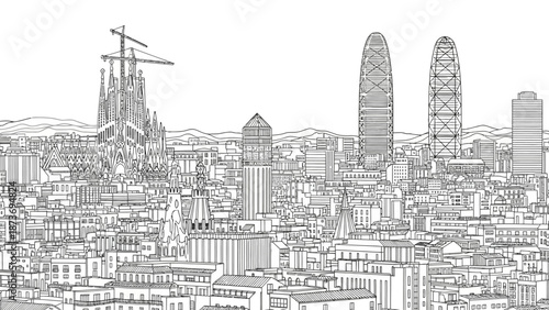 Detailed Sketch of Cityscape with Skyscrapers.