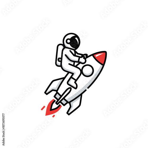 Astronaut Riding Rocket Ship, Space Exploration Cartoon Vector