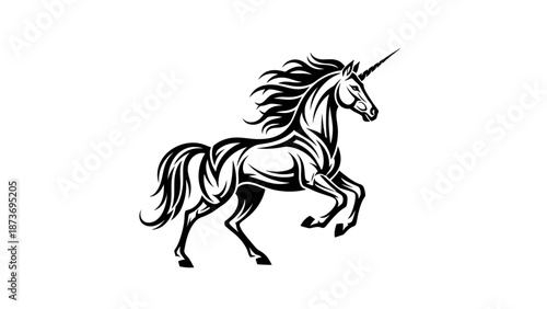 Black and White Unicorn Illustration Running.