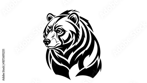 Black and White Bear Illustration Head.