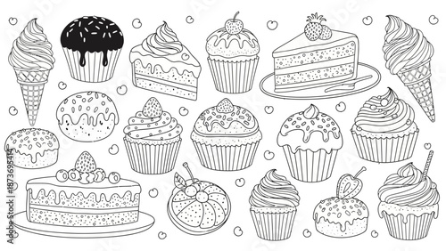 Assorted Desserts and Sweets Illustration Collection.