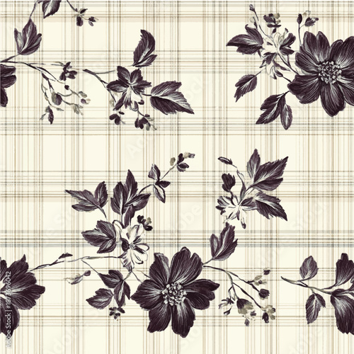 Elegant Dark Floral Arrangement on a Subtle Plaid Background