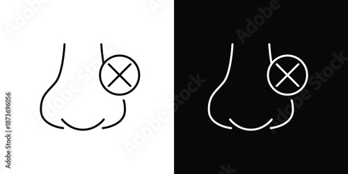 Close-up vector illustration of a human nose with a red cross symbol indicating a problem or blockage