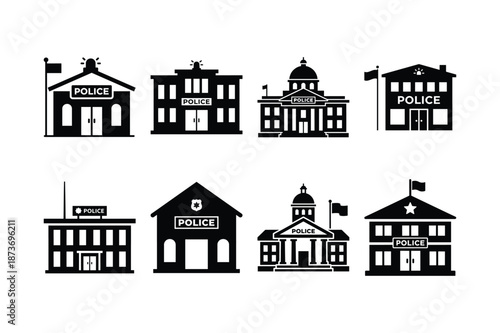 Police station building silhouette icon