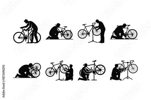 Person servicing bicycle silhouette icon