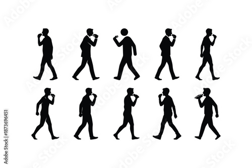 Person eating while walking silhouette icon