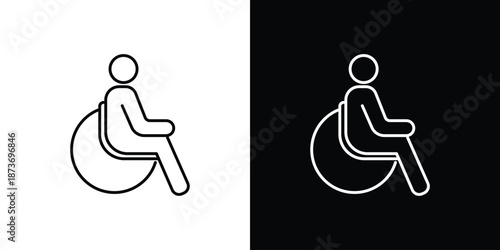 Minimalist line icon of a person using a wheelchair, representing accessibility, disability support, inclusive design, mobility assistance, and healthcare services