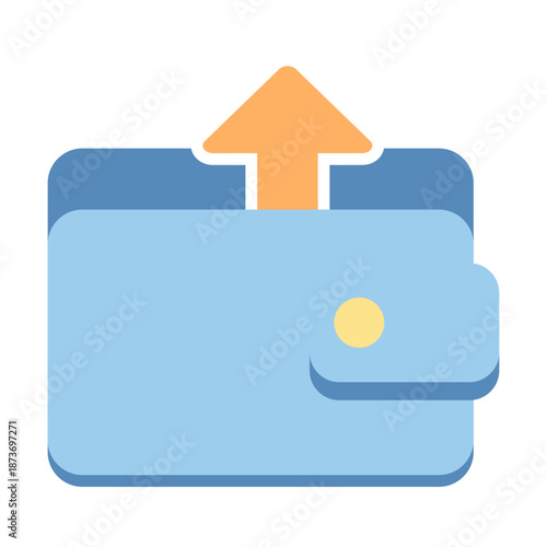 Wallet with an outward arrow representing cash withdrawal and fund transfer