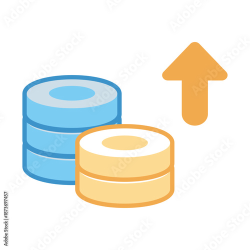 Stacked coins with an upward arrow representing interest and savings growth