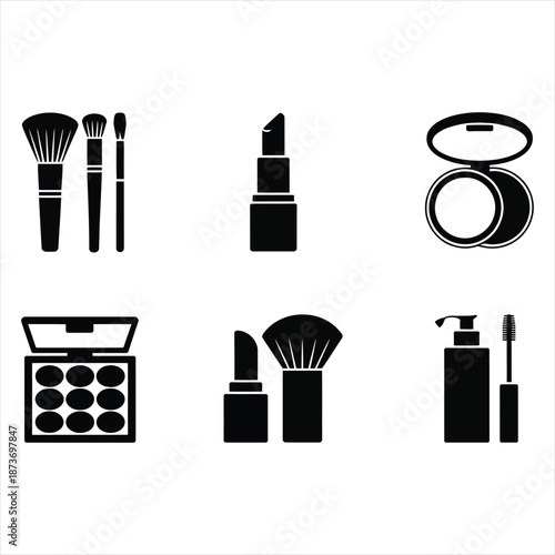Comprehensive Makeup Kit Icon Set - Professional Cosmetic Palette and Brushes for Web
