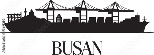 Busan south korea major global shipping and logistics hub port silhouette vector illustration