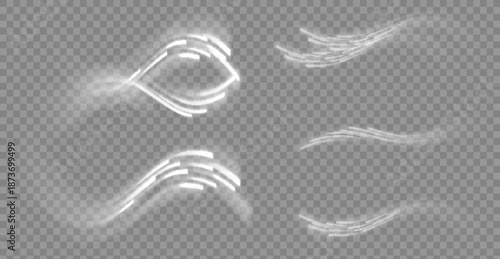 White glowing shiny lines effect vector background. Luminous white lines of speed. Light glowing effect. Light trail wave, fire path trace line and incandescence curve twirl