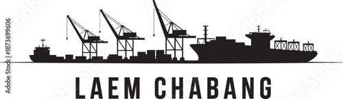 Laem chabang thailand major container port skyline silhouette vector illustration shipping industry graphic