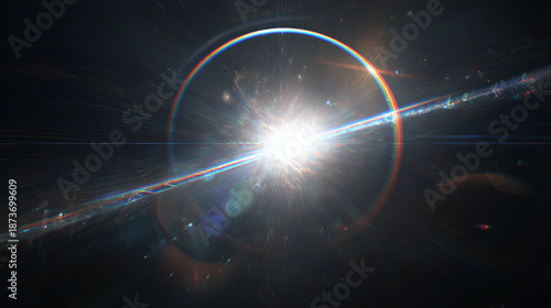 A celestial event: a bright solar eclipse, the corona emitting rays of light. This rare and awe-inspiring phenomenon displays the moon's silhouette against the sun