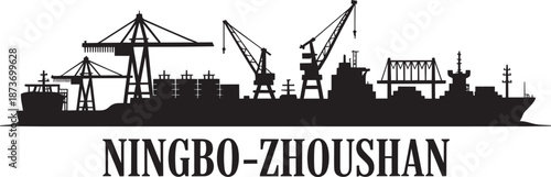 Ningbo zhoushan port world leading container shipping center silhouette vector illustration