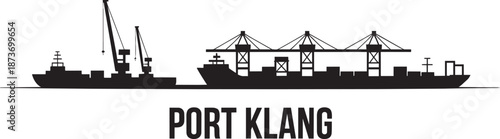 Port klang malaysia major shipping terminal silhouette panorama with cargo cranes and container ships