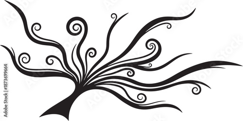Stylized Tree with Swirling Branches and Leaves Illustration Design