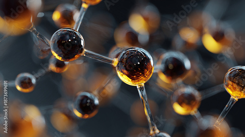 Abstract molecular structure with a blurred background, showcasing the intricate bonds between atoms. The image is bathed in soft, warm light, creating a sense of depth and mystery