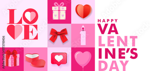 Happy Valentines Day greeting card art design with Holiday elements. Be my Valentine art concept with love symbols for Valentine's Day