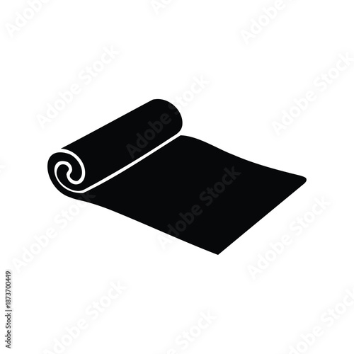 Black yoga mat illustration with a curled edge on a white background