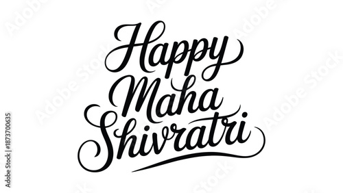 Happy maha shivratri hand lettering typography isolated on white background, elegant hindu religious festival calligraphy greeting design
