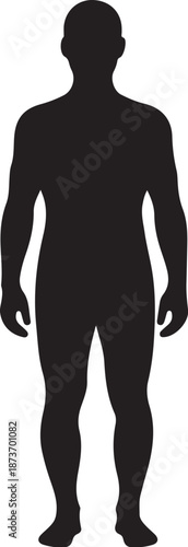 Black silhouette of a standing man on white background