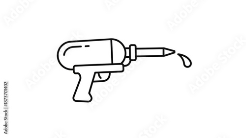 A minimalist line art illustration of a glue gun with a droplet of glue