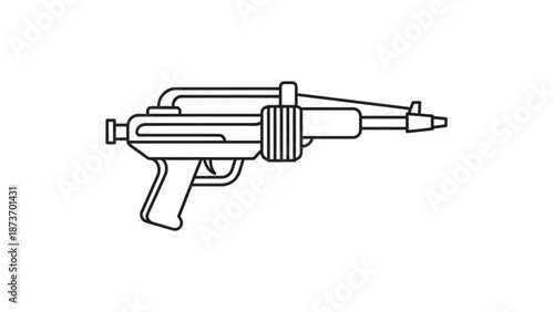 A minimalist line art illustration of a futuristic ray gun with a sleek design