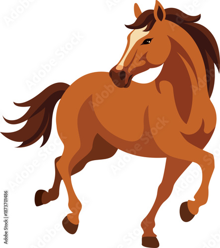 Farm brown horse looking back vector illustration