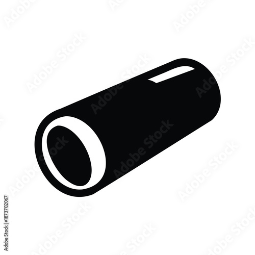 Black cylinder with a white circular opening and an upper white highlight