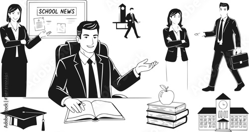 School Principal Administrator Silhouette Leadership Headmaster Office Professional Director Black Vector Isolated White Background Education Leader Managing School Educational