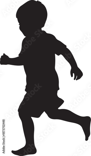 Silhouette of a young boy running quickly outside freely
