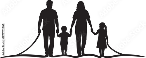 Family Silhouette Walking Together Holding Hands in Unity