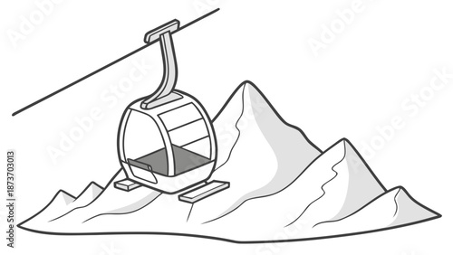 Stylized Gondola Lift Illustration Suspended Over Mountain Peaks for Alpine Transport and Tourism