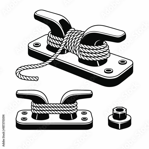 Boat Cleat & Rope Illustration Set – Nautical Line Art Vector