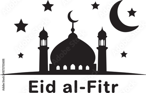 Eid al adha celebration background with mosque silhouette and crescent moon