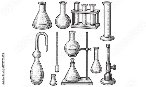 Laboratory Glassware Chemistry Icons Set - Flask Beaker Burette Vector Pack