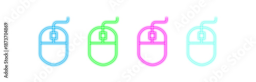 Neon computer mouse icons in a set isolated on transparent background showcasing technology and digital connection with a colorful glow and a simple outline design