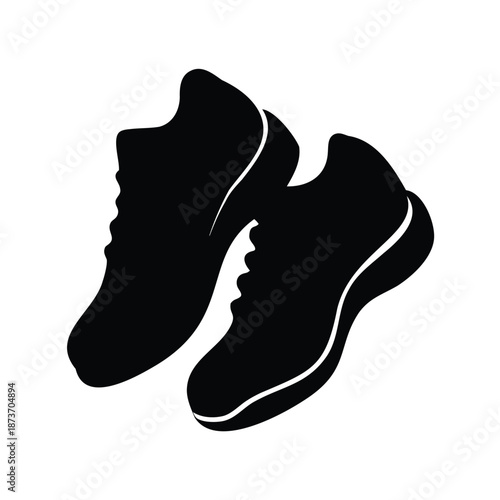 A Simple Black and White Silhouette Depicting Two Running Shoes
