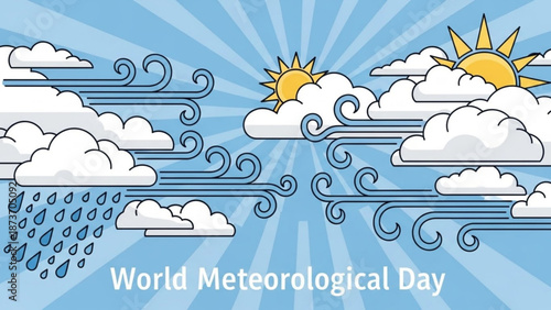 World meteorological day weather forecast illustration with sunny and rainy clouds with meteorology and climate and graphic and symbol and atmosphere